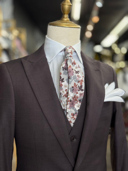 Espresso Plum Peak Lapel Suit