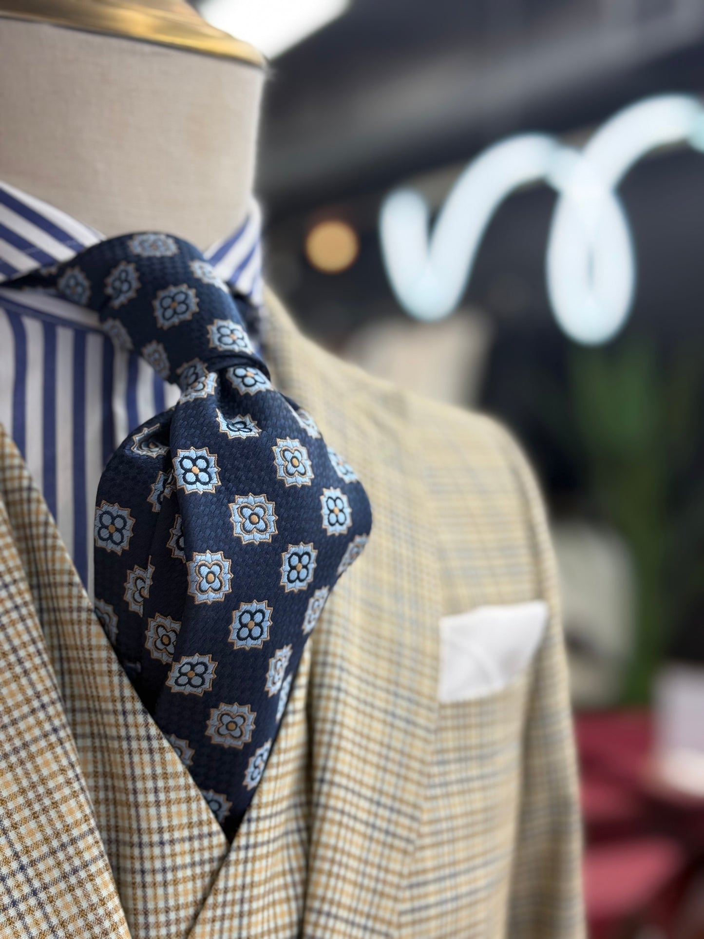 Necktie Navy, ligth Blue and Gold  Medallion