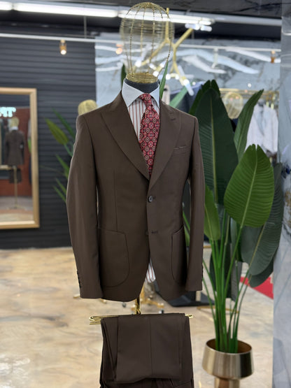 Chocolate Brown Two Pieces Wide Peak Lapel Suit