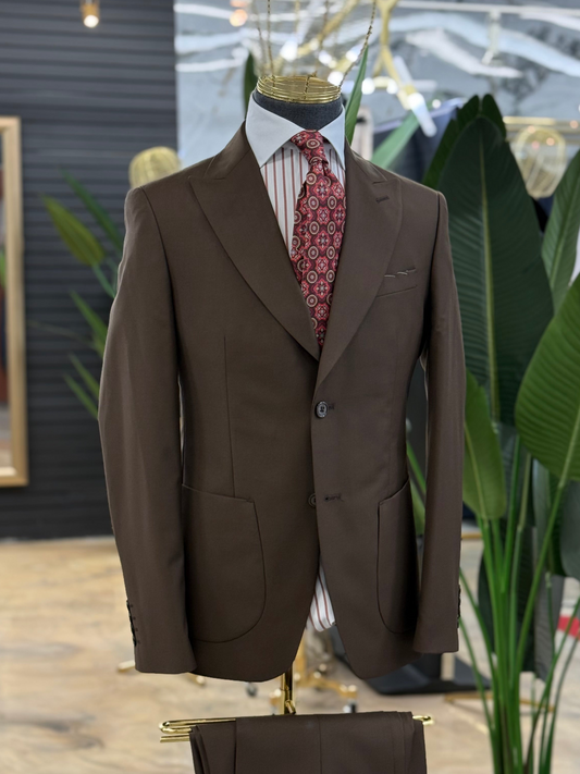 Chocolate Brown Two Pieces Wide Peak Lapel Suit