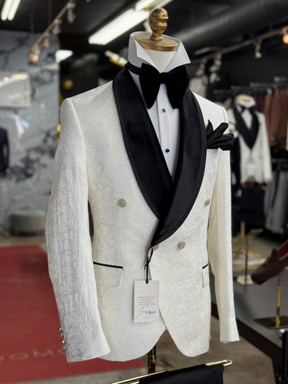 Off White Ivory Shawl Lapel Velvet Edition