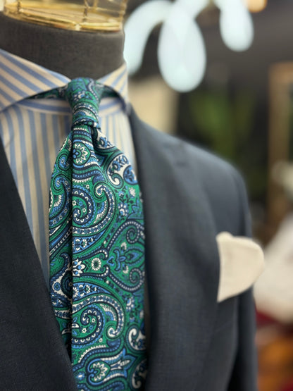 Necktie Big Paisley Green & Blue