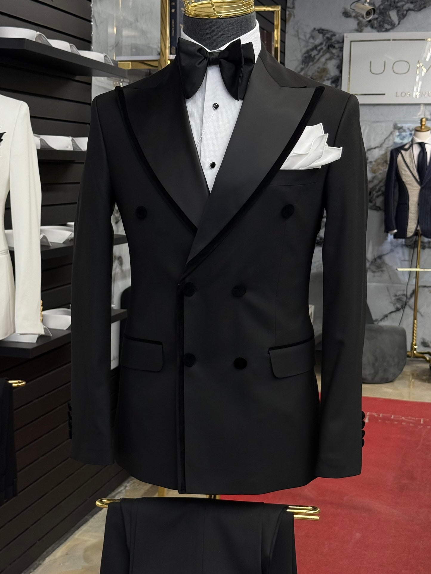 Black Wide Peak Lapel Double Breasted Tuxedo
