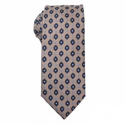 Necktie Taupe-beige with navy medallions