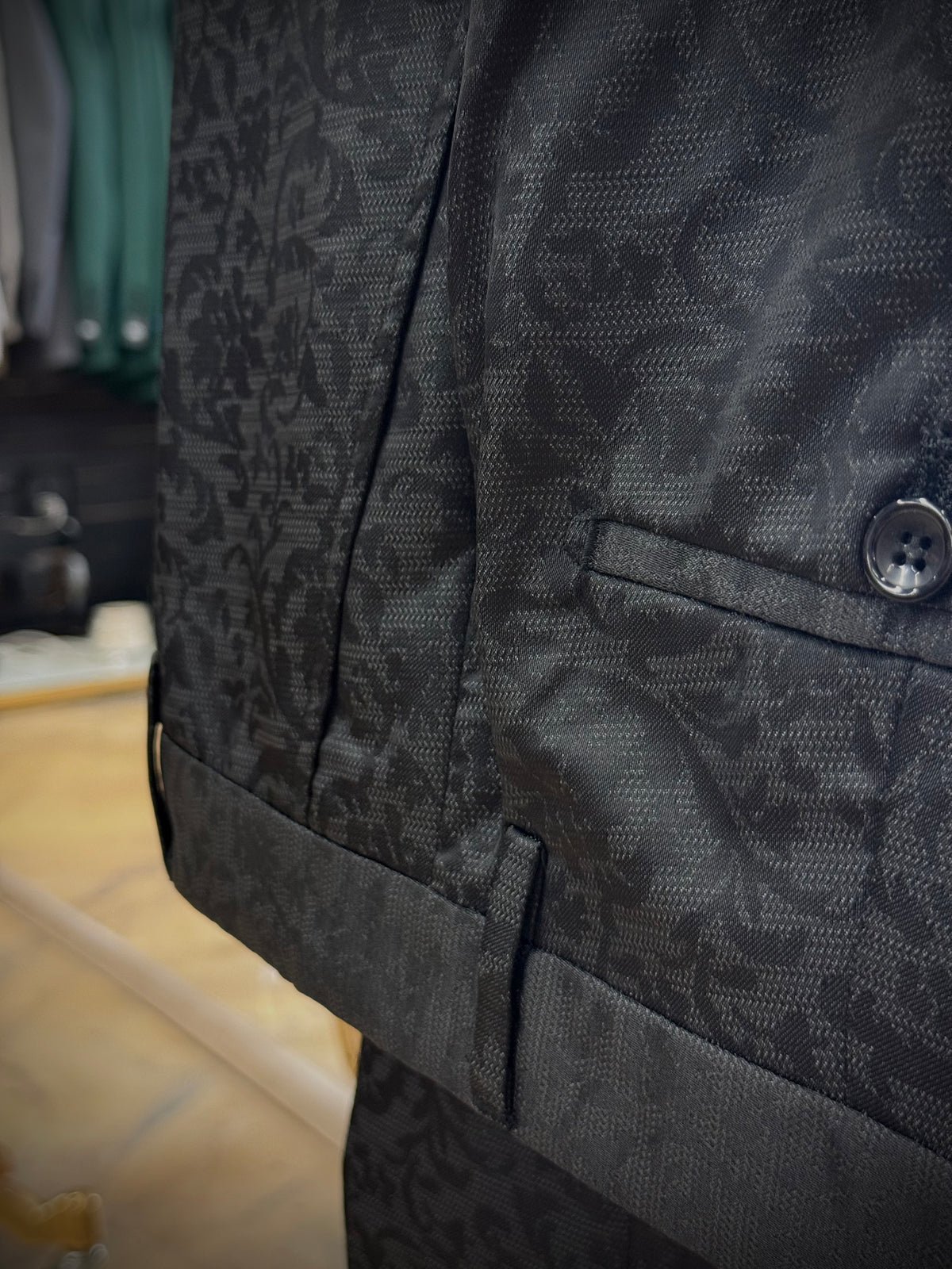 Black on Black Tonal Floral Shawl Lapel Black Tuxedo