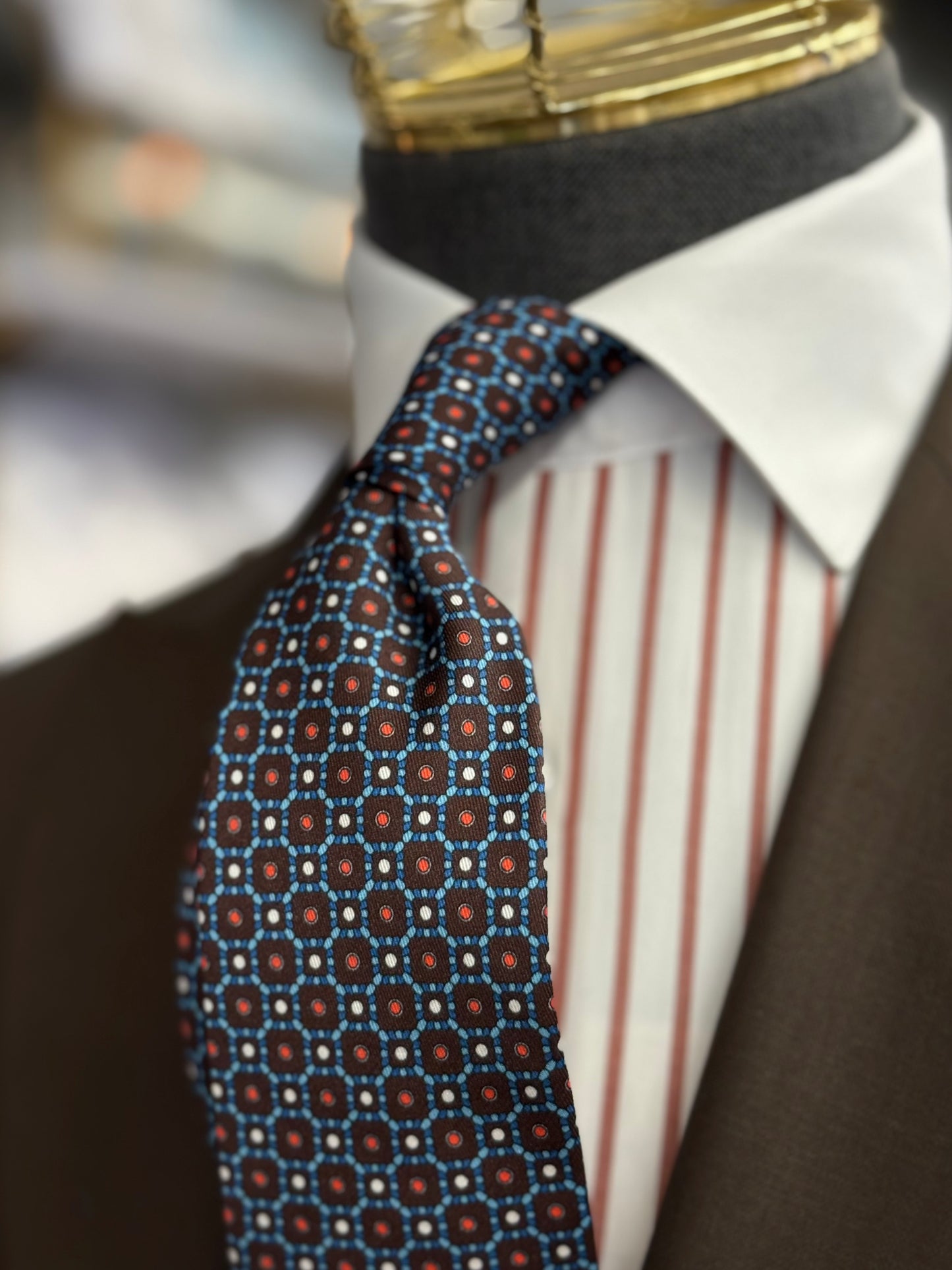 Necktie Brown & Blue Mosaic Geometric