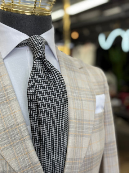 Necktie Micro Geometric Black & Silver