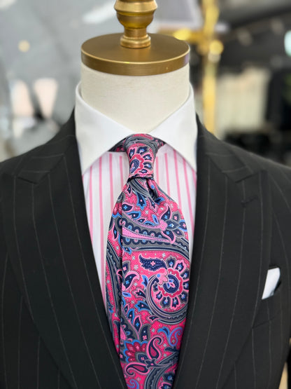 Necktie Big Paisley Pink & Navy Blue