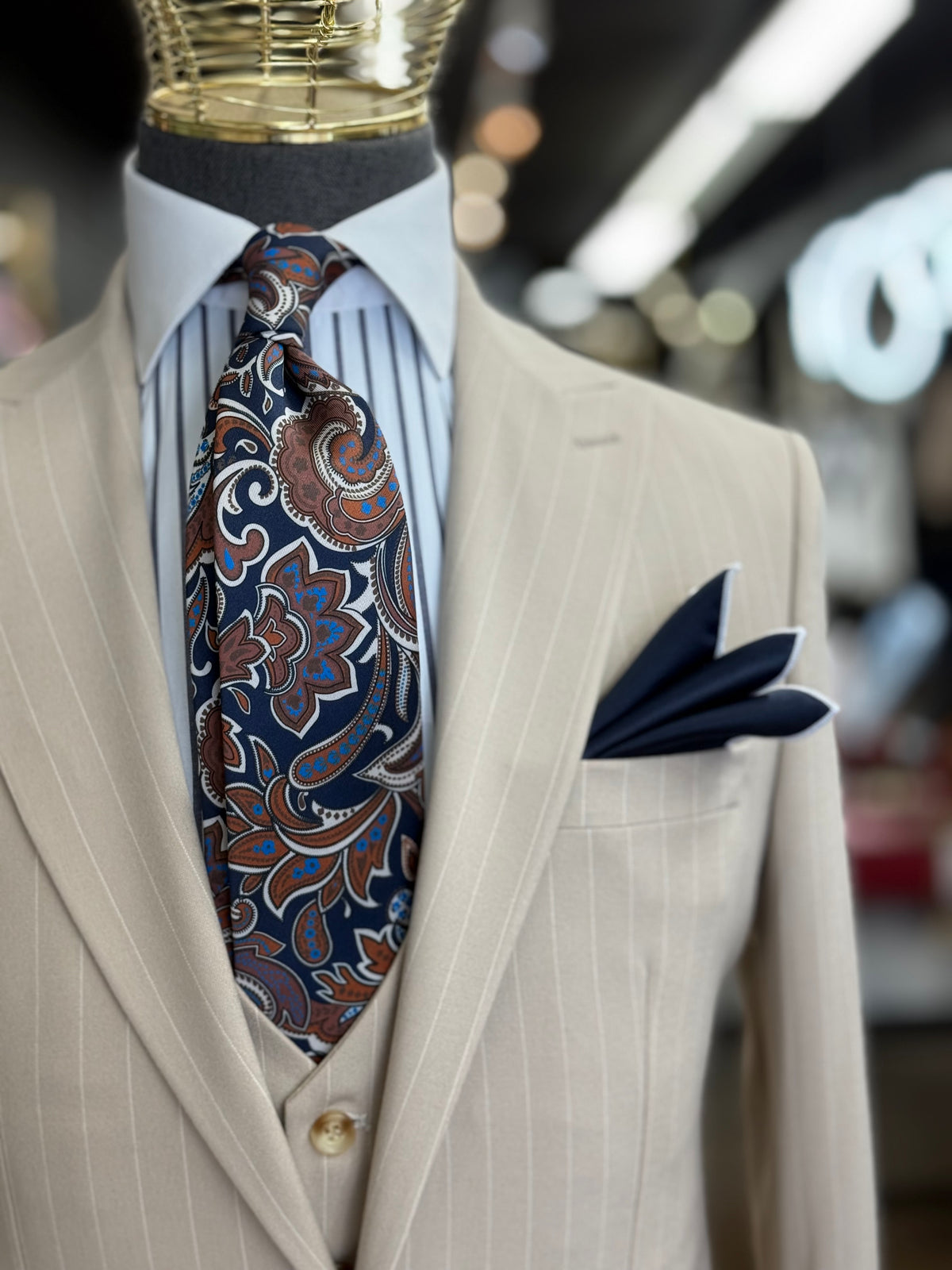 Light Beige Pinstripe Euro Suit