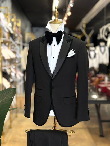 Black Signature Velvet Trim Peak Euro Tuxedo
