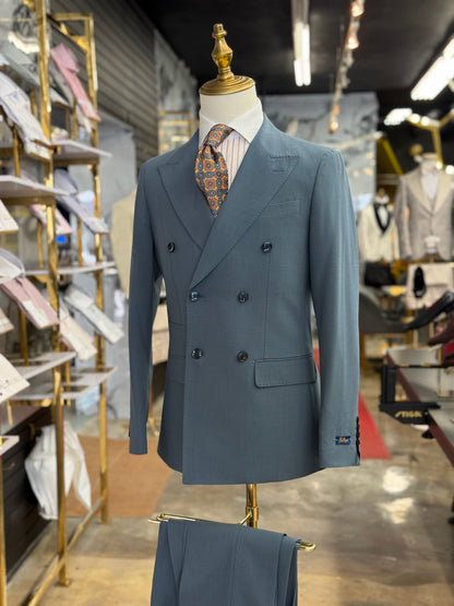 Slate Blue Double-Breasted Suit Stretch