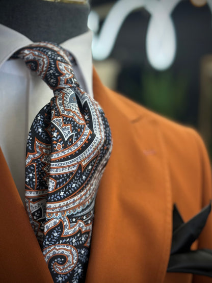 Necktie Paisley Black, Rust & Silver