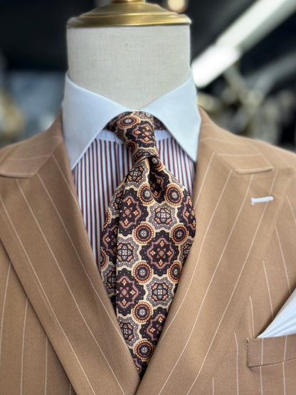 Camel Double-Breasted Pinstripe Suit