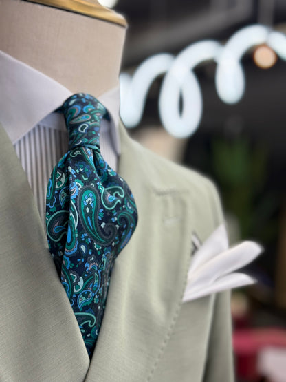 Necktie Midnight Paisley Teal, Green & Grey