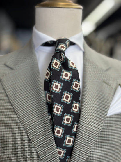 Necktie Geo Retro Black, Sage and brown