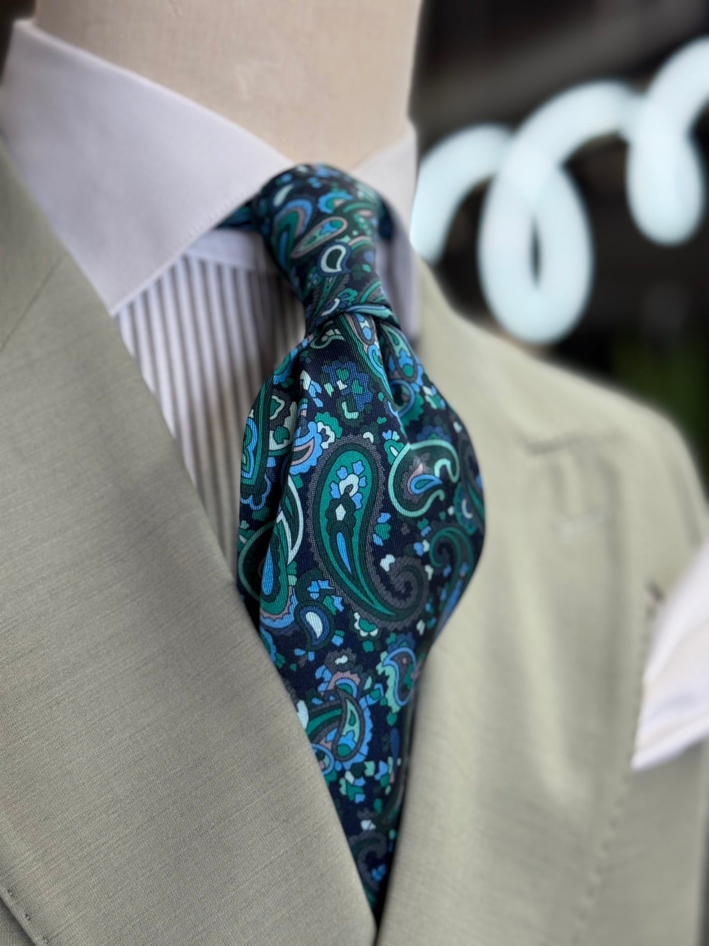 Necktie Midnight Paisley Teal, Green & Grey