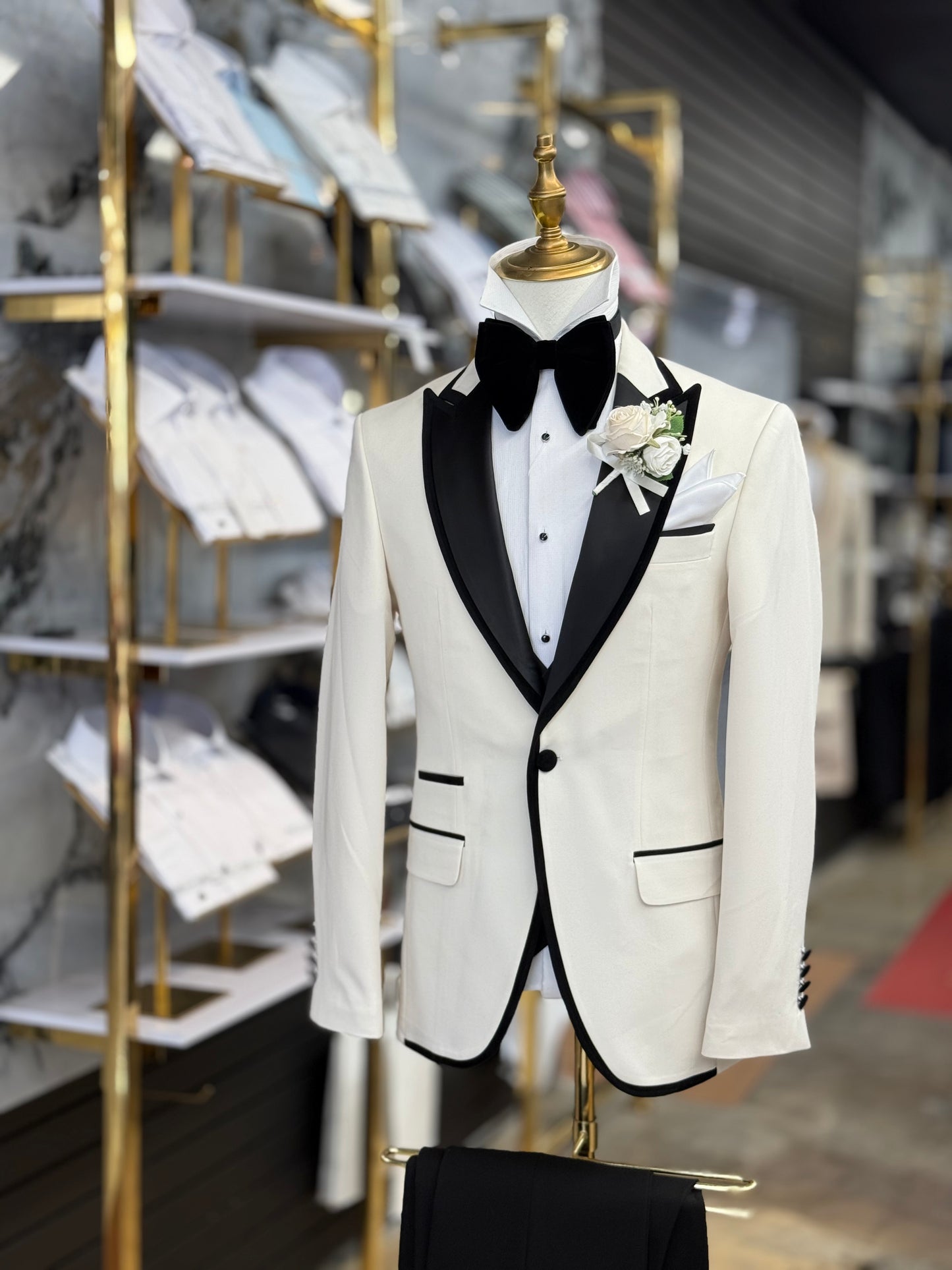 Ivory Signature Velvet Trim Peak Euro Tuxedo