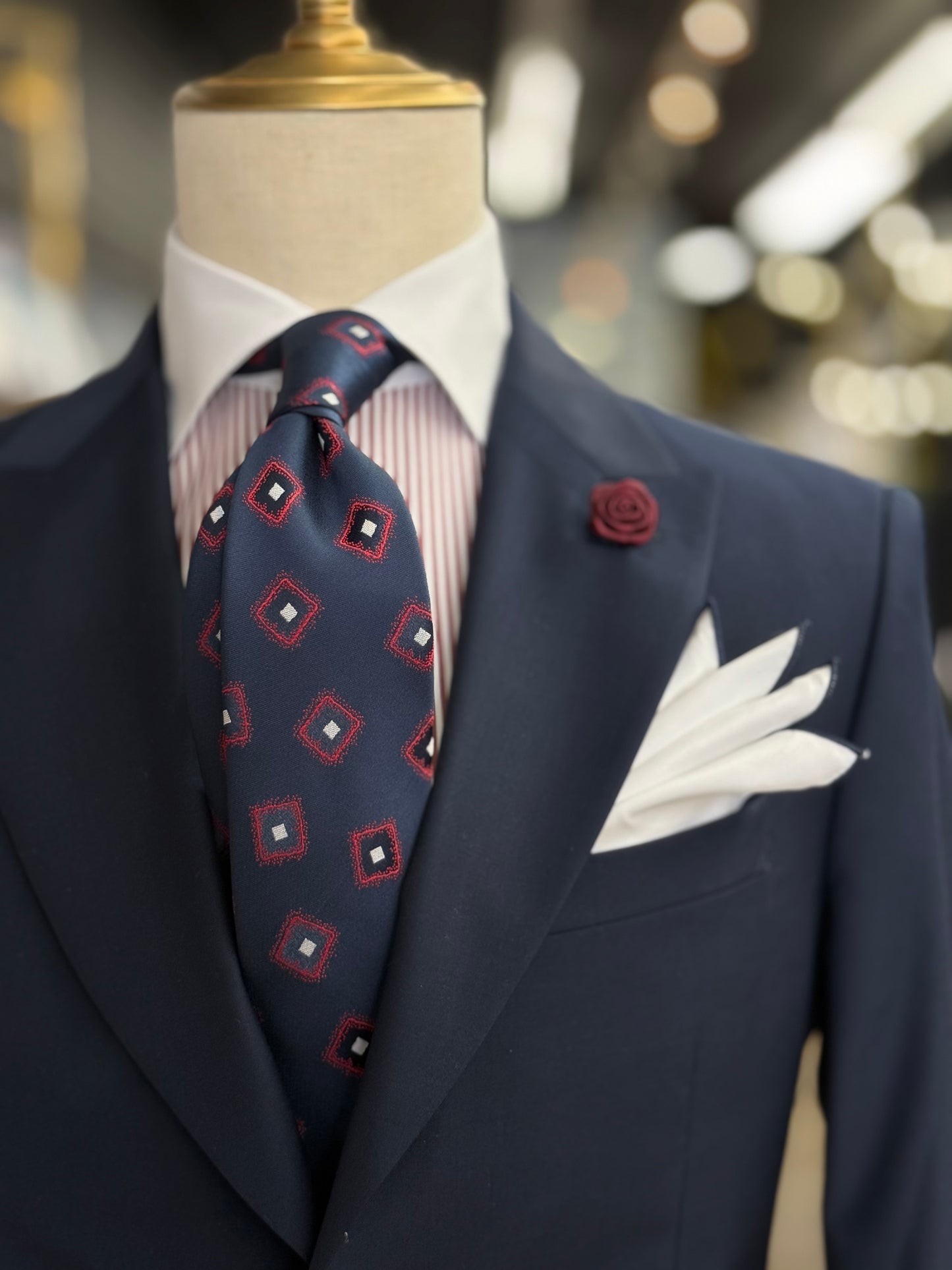 Necktie Navy blue medallion in Red