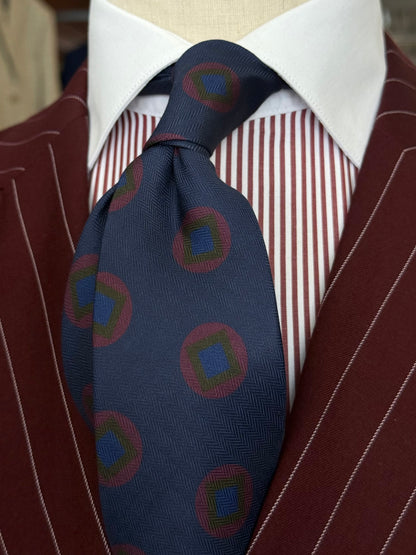 Necktie Big Medallion Navy & Burgundy
