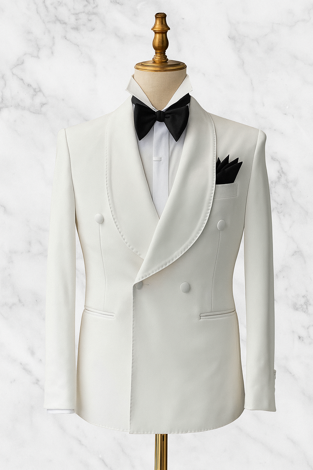 Off White Shawl Lapel Tuxedo Double Breasted