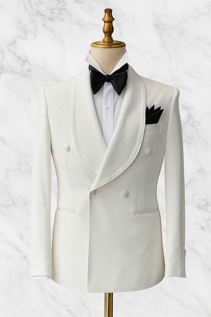 Off White Shawl Lapel Tuxedo Double Breasted