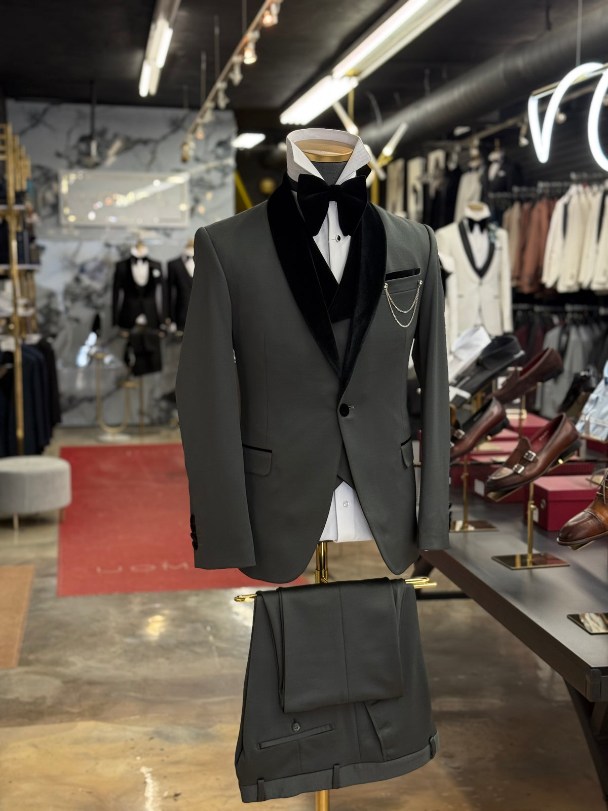 Olive Green Shawl Lapel Velvet Edition
