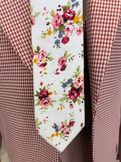 Necktie White Cotton Floral