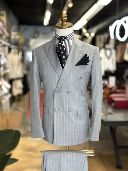 Sterling Grey Double-Breasted Pinstripe Suit