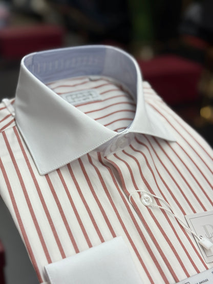 White spread collar / Rust striped cotton shirt slim