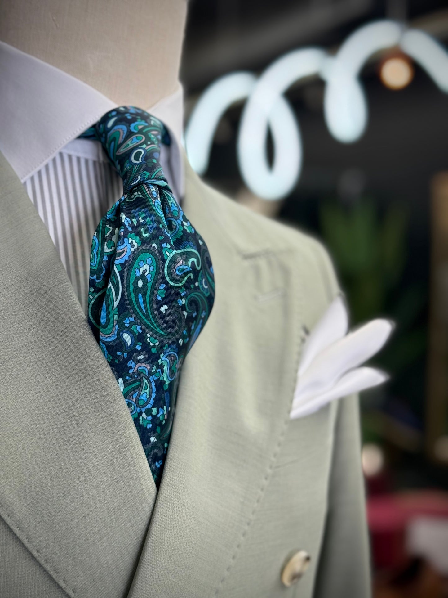 Necktie Midnight Paisley Teal, Green & Grey