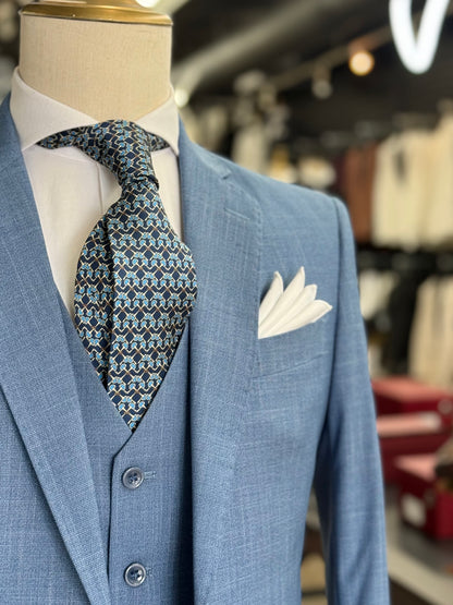 Black & Blue Three Pieces Vested Suit