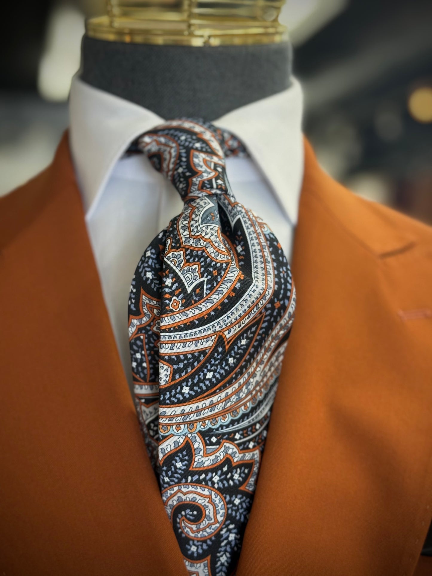 Necktie Paisley Black, Rust & Silver