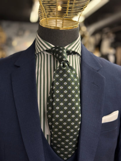 Necktie Small Medallion Geometric Olive and Blue