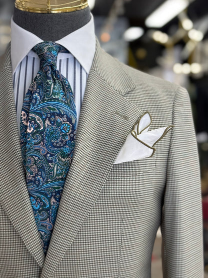 Sage Olive Green Micro Houndstooth Wide Notch Lapel Two Pieces Suit