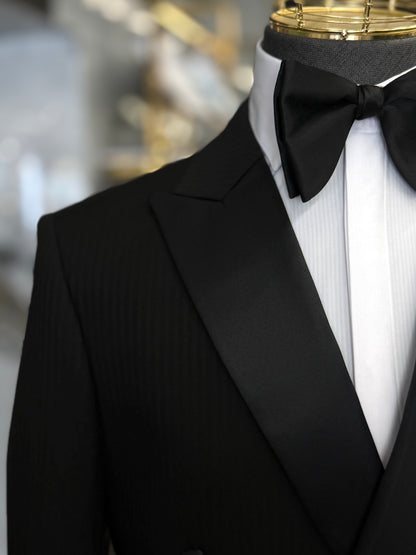 Black Peak Lapel Tone-on-Tone Stripe Double-Breasted Tuxedo