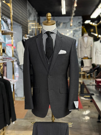Charcoal Natural Sheen Three Pieces Vested Suit
