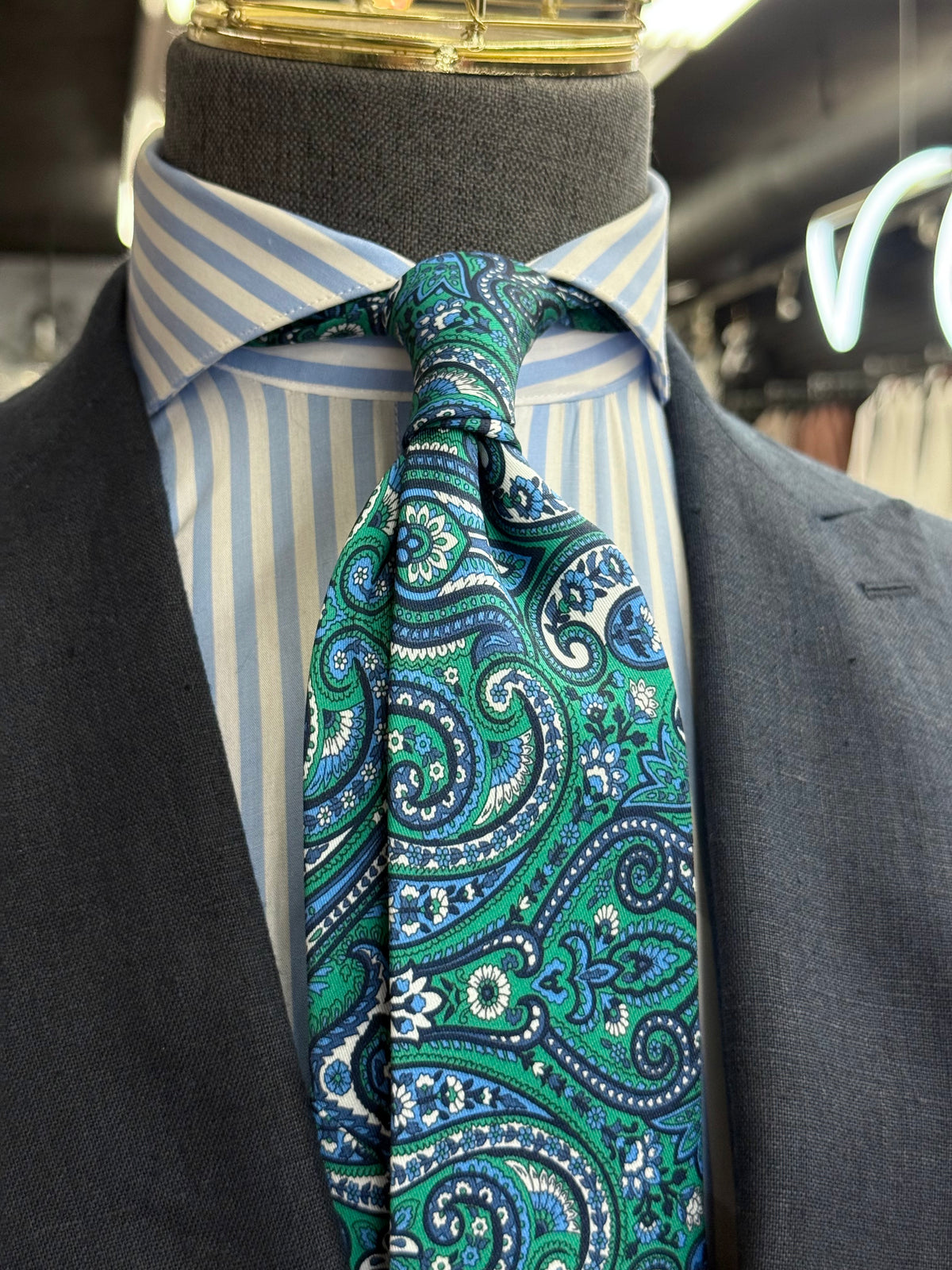 Necktie Big Paisley Green & Blue