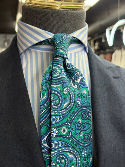Necktie Big Paisley Green & Blue