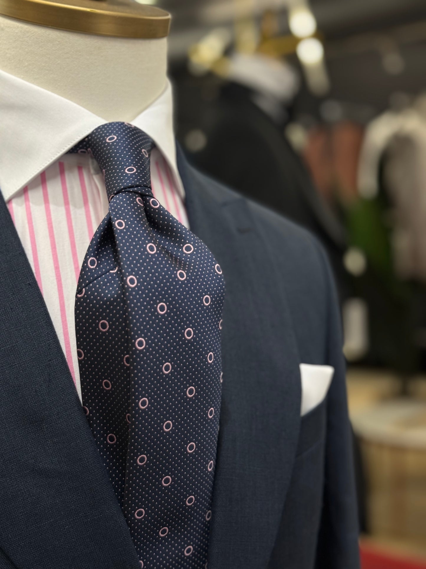 Necktie Navy and Pink Polka Dots