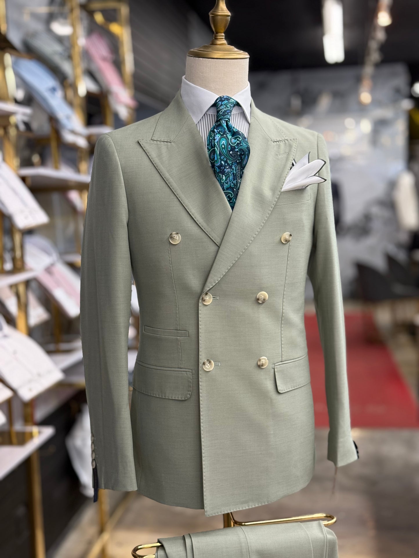 Sage Green Double-Breasted Suit Stretch