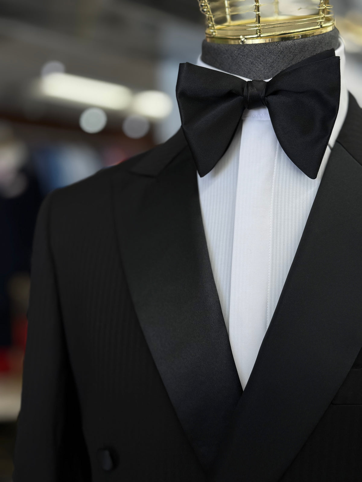 Black Peak Lapel Tone-on-Tone Stripe Double-Breasted Tuxedo