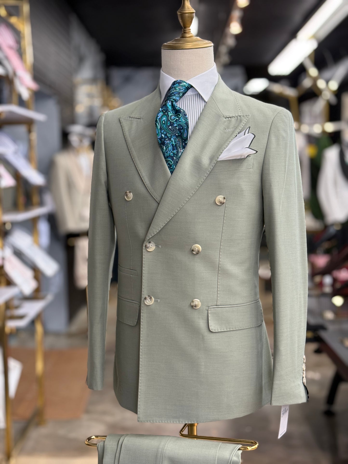 Sage Green Double-Breasted Suit Stretch