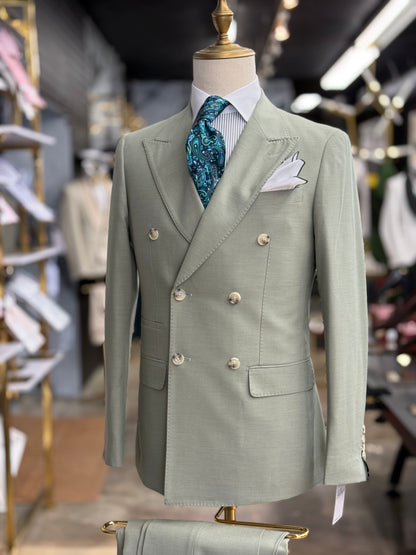 Sage Green Double-Breasted Suit Stretch