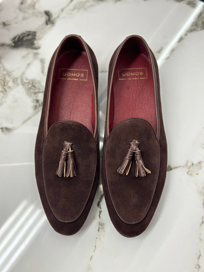 UOMOS brown suede tassel loafers