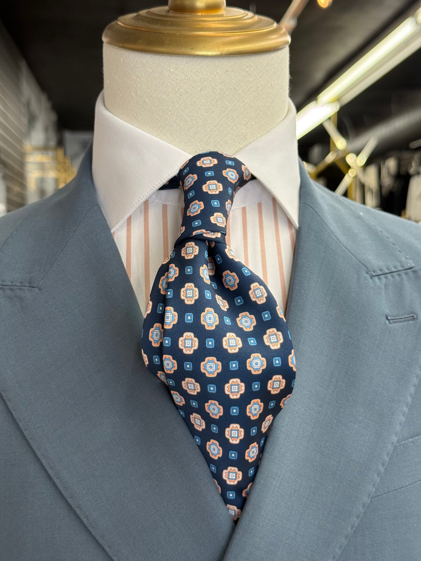 Necktie Navy and Peach Medallion