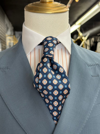 Necktie Navy and Peach Medallion