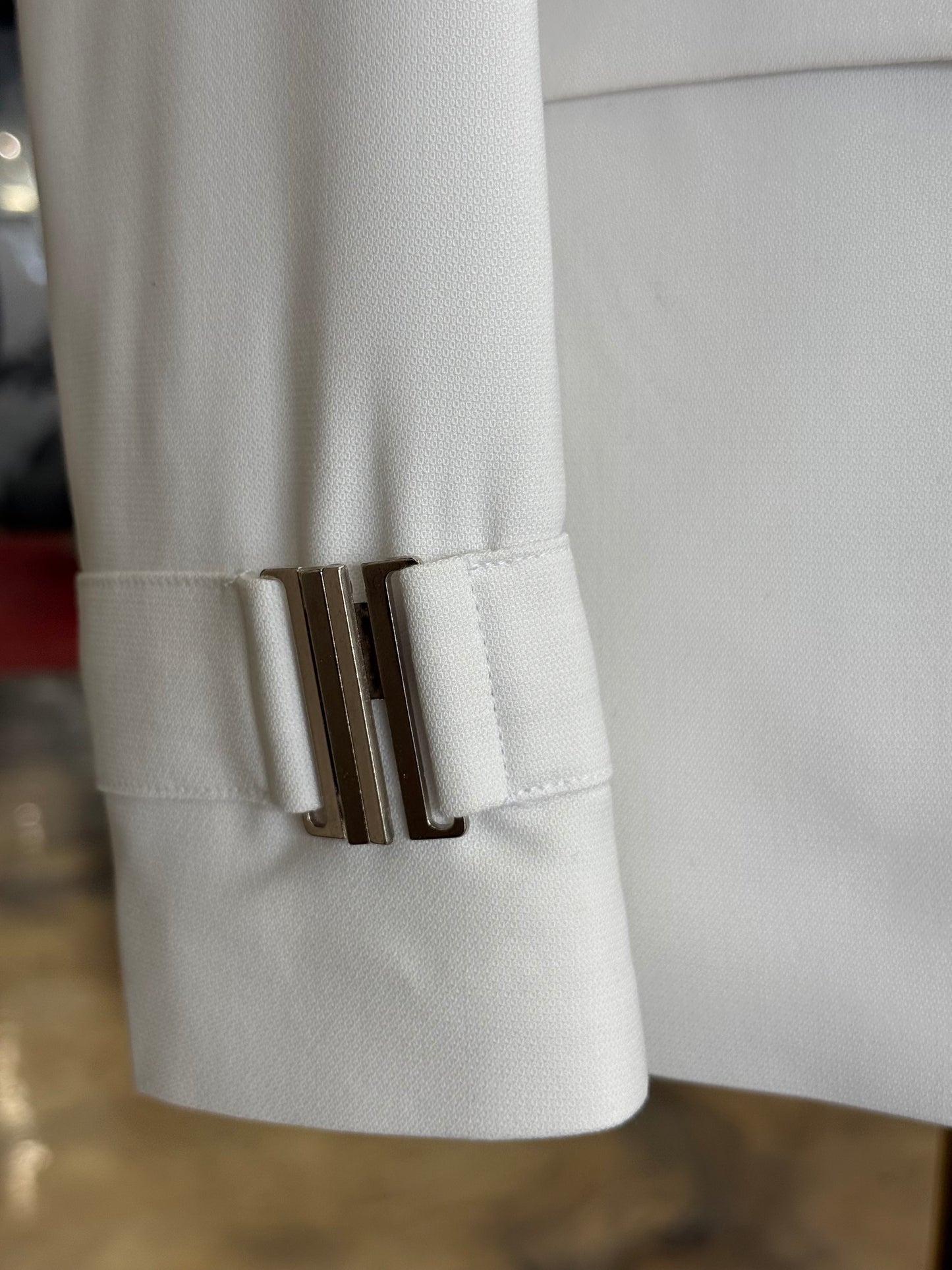 Off White Buckle Front Closure Shawl Lapel Tuxedo