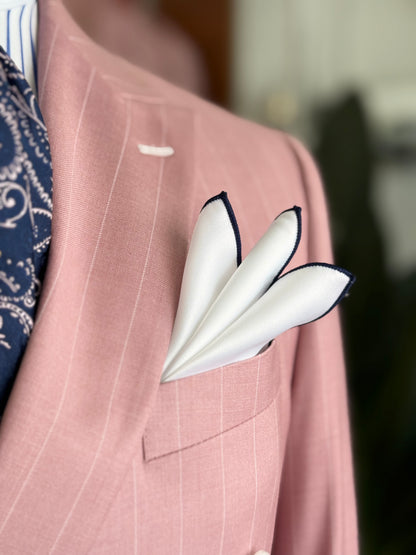 White pocket square / Navy trim