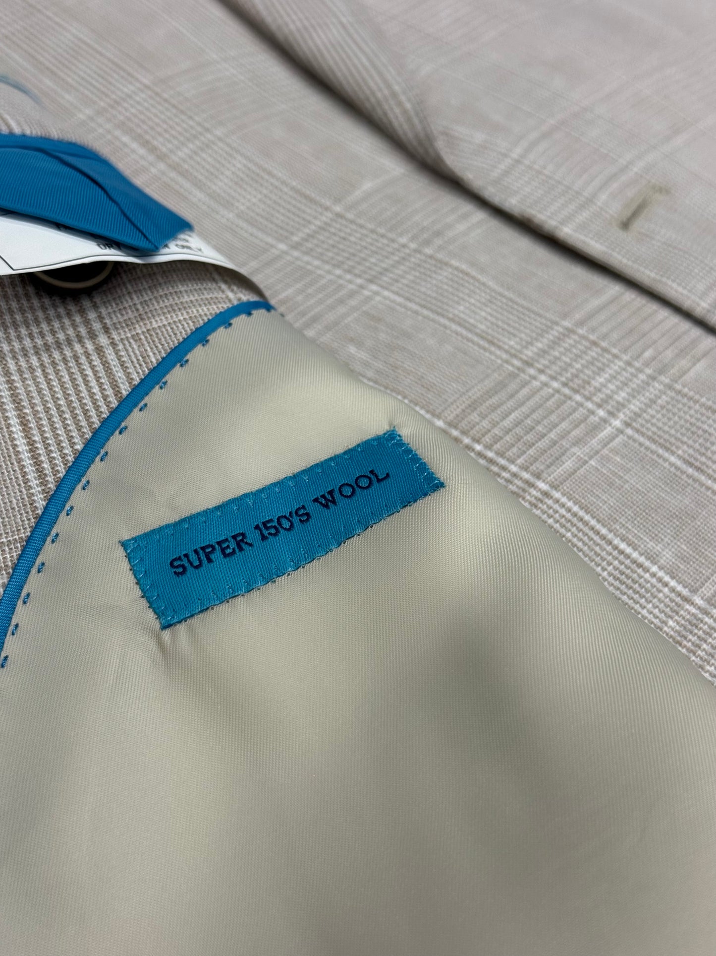 Light Tan Glen Plaid Super 150’s Wool Suit Notch Lapel