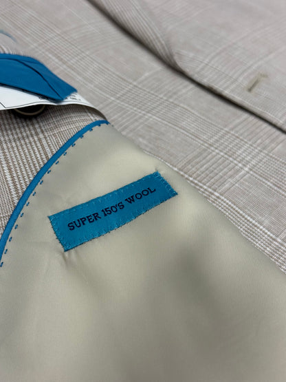 Light Tan Glen Plaid Super 150’s Wool Suit Notch Lapel